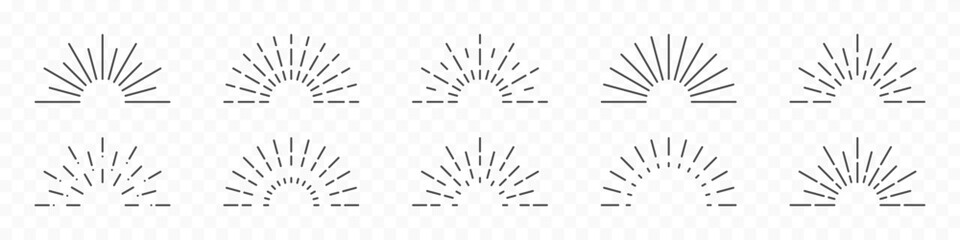Round, half circle sunburst, line radial frame icon set - obrazy, fototapety, plakaty