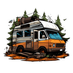 Summer life camper van surf, Camper van adventure car logo, Travel and leisure. Summer camping concept. vintage style