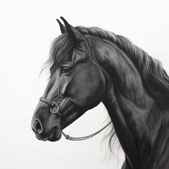 a black horse watercolours white background
