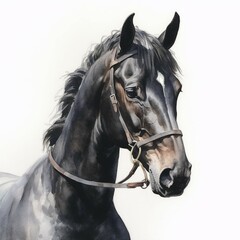 a black horse watercolours white background