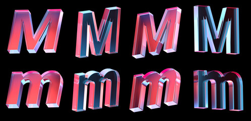 letter M with colorful gradient and glass material. 3d rendering illustration for graphic design, presentation or background
