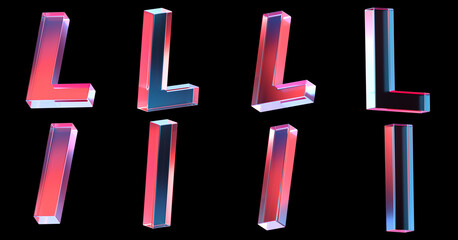 letter L with colorful gradient and glass material. 3d rendering illustration for graphic design, presentation or background