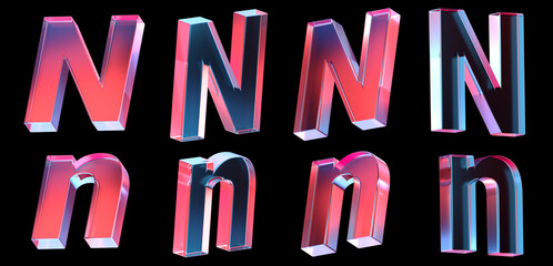 letter N with colorful gradient and glass material. 3d rendering illustration for graphic design, presentation or background