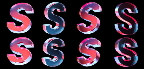 letter S with colorful gradient and glass material. 3d rendering illustration for graphic design, presentation or background