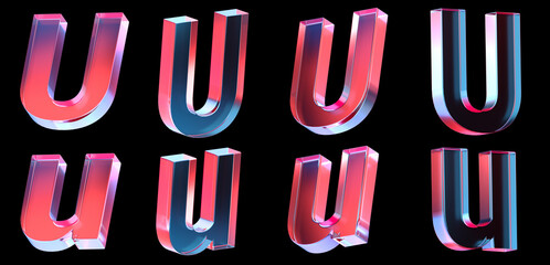 letter U with colorful gradient and glass material. 3d rendering illustration for graphic design, presentation or background © Mariya