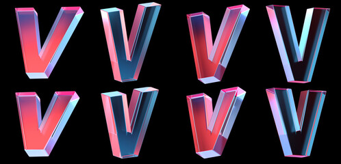 letter V with colorful gradient and glass material. 3d rendering illustration for graphic design, presentation or background