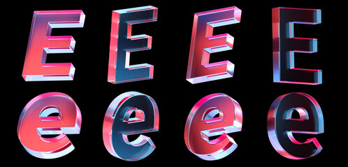 letter E with colorful gradient and glass material. 3d rendering illustration for graphic design, presentation or background