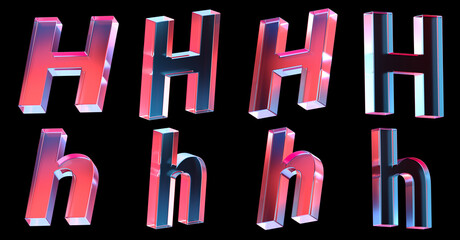 letter H with colorful gradient and glass material. 3d rendering illustration for graphic design, presentation or background