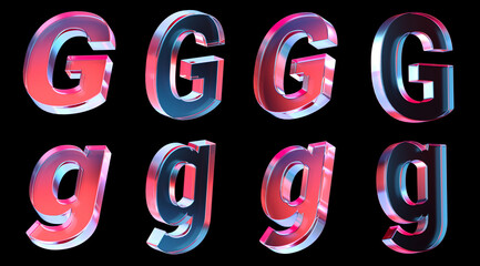 letter G with colorful gradient and glass material. 3d rendering illustration for graphic design, presentation or background