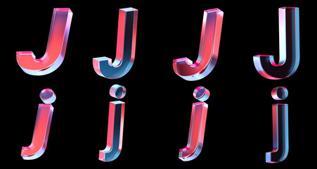 letter J with colorful gradient and glass material. 3d rendering illustration for graphic design, presentation or background