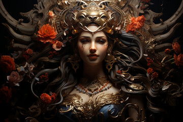 Generative ai collage of indian female goddess in hindu religion - obrazy, fototapety, plakaty
