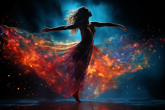 Generative ai collage of powerful dangerous evil witch lady doing fire spell