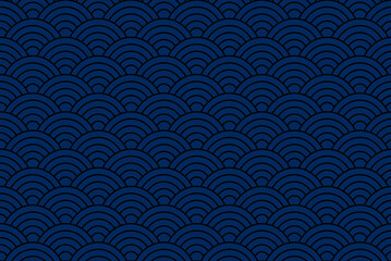 Japanese Seigaiha Seamless Pattern Design blue background.