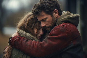 Fototapeta premium Generative AI photo of nice tender beautiful couple joyful people spending time together
