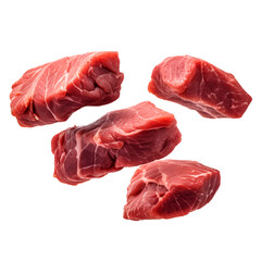 flying raw beef meat on transparent background