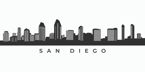 San diego city skyline silhouette. California skyscraper high building in united states of america - obrazy, fototapety, plakaty