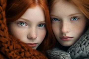 Obraz premium Funny cute two children wrapped in warm blanket enjoy spending time together Generative AI picture