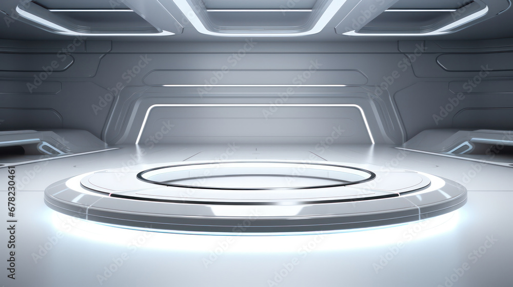 Poster empty podium on a futuristic white background for 3d design concepts
