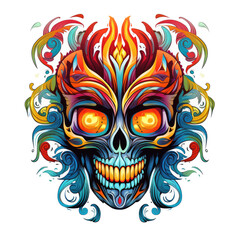 Day of the Dead Skull Mask, Colorful skull decorated, skull for fashion design, background or tattoo