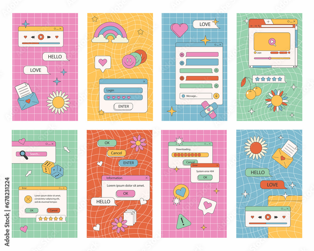 Fototapete cute nostalgic 90s retro vaporwave post and story template. social media stories and posts with old 