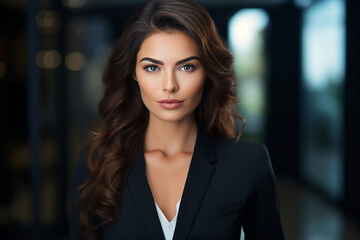 Fototapeta premium Attractive lady executive business leader manager looking at camera generative AI