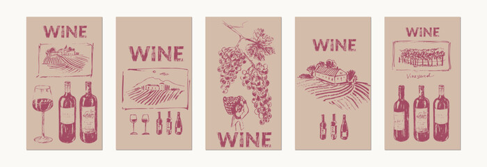 Hand drawn wine illustration - obrazy, fototapety, plakaty