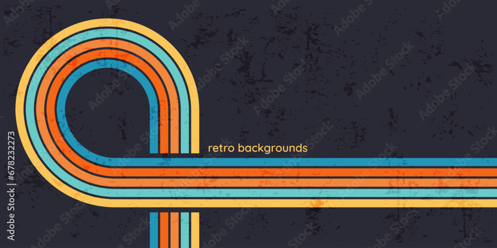 Poster retro colorful grunge backdrop with bright stripes, groovy background with scuffed dirty texture, ol
