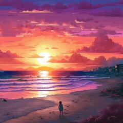 16 bit sunset on the beach