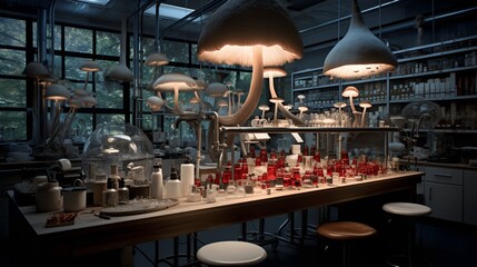 Mycology research in the laboratory. Generated AI