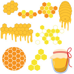 honeycomb and honey in jar vector illustration