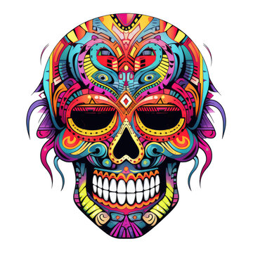 Day of the Dead Skull Mask, Mexican skull head, Colorful skull head mandala arts.