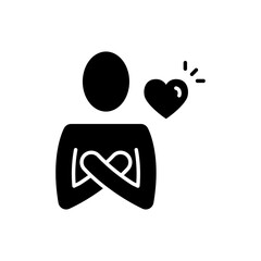 Your self care icon. Simple solid style. Love myself, hug, compassion, embrace my body, good and health life concept. Black silhouette, glyph symbol. Vector illustration isolated.