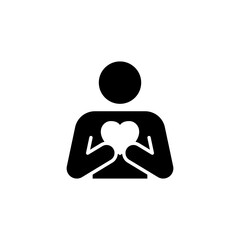 Your self care icon. Simple solid style. Love myself, hug, compassion, embrace my body, good and health life concept. Black silhouette, glyph symbol. Vector illustration isolated.