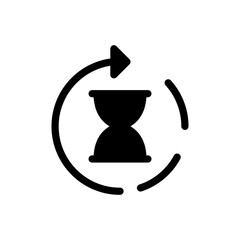 Anti aging hourglass icon. Simple solid style. Waiting slow time, anti old, clock, sandglass with round arrow, timer concept. Black silhouette, glyph symbol. Vector illustration isolated.
