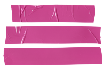 Pink adhesive tapes. Torn sticky tape set. Wrinkled adhesive tape pieces.