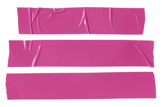 Pink adhesive tapes. Torn sticky tape set. Wrinkled adhesive tape pieces.