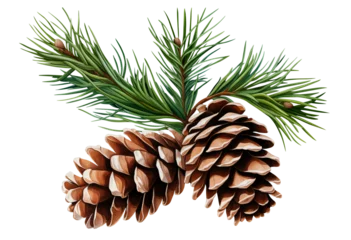 Foto auf Alu-Dibond Pine branch with cones on transparent background, a Christmas symbol © Daria