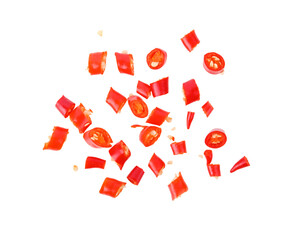 sliced red hot chili peppers on transparent png. top view