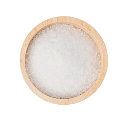 White sugar in wood bowl on transparent png