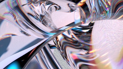 Beautiful geometry with refraction and reflection. Elegant and modern 3D Rendering abstract background of transparent and refreshing Crystal and concrete.
