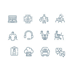 remote work, meeting, organization, teamwork and networking icons set