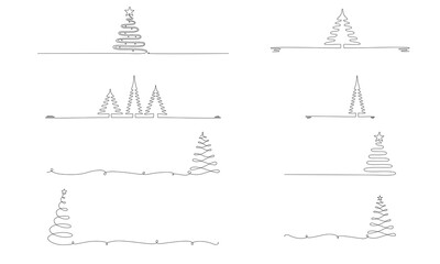 Fototapeta na wymiar Christmas tree - hand drawing one single continuous line set. Vector stock illustration isolated on background for design template winter banner, greeting card, invitation. Editable stroke.