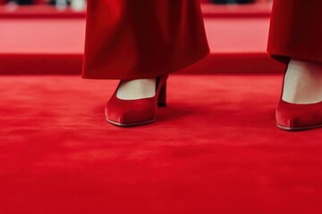 Women's legs on red carpet, award ceremony or festival. Generative AI
