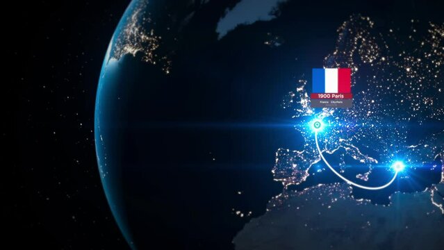 オリンピックの開催国を順番に繋げた3Dの地球儀（1896年から2024年パリオリンピックまで）