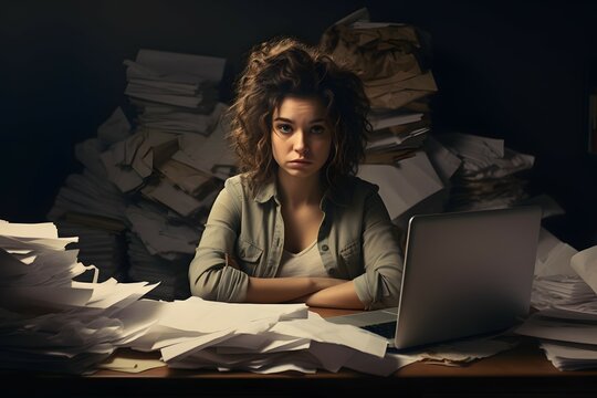 Office Chaos: Stressed-Out Young Professional at Work