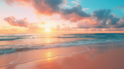 Fototapeta na wymiar Beautiful seascape with sunset on tropical beach. Nature background.