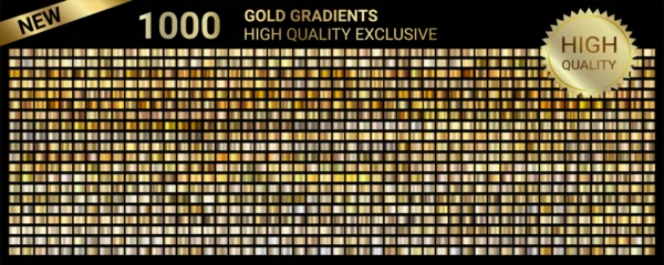 Fotobehang 1000 Gold Gradients High Quality Exclusive vector. Golden metal gradients vector set. Gold, bronze metallic palette. Collection of golden, chrome metal color swatches for background, certificate © Tetiana Pustovoitova