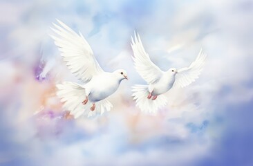 white doves in flight.