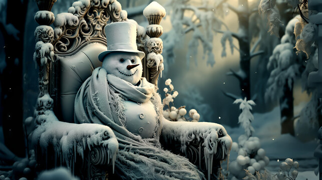 Angry snowman in the winter kingdom
