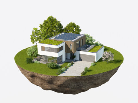 Modernes Haus auf freigestellter Insel